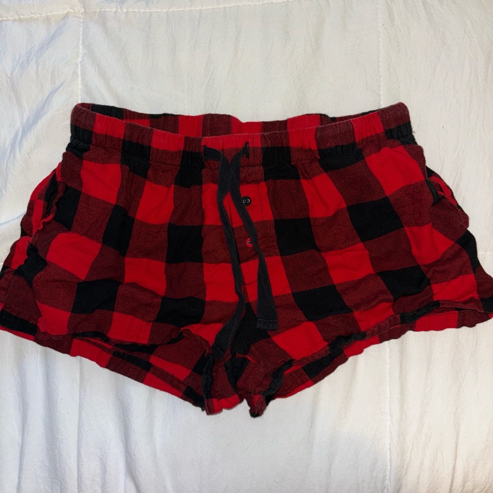 Small Stars Above Red and Black Flannel Pajama Shorts